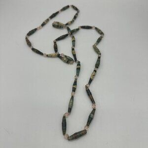 Necklace Rolled Paper Recycled Slide Multicolor Boho Handmade Wearable Art